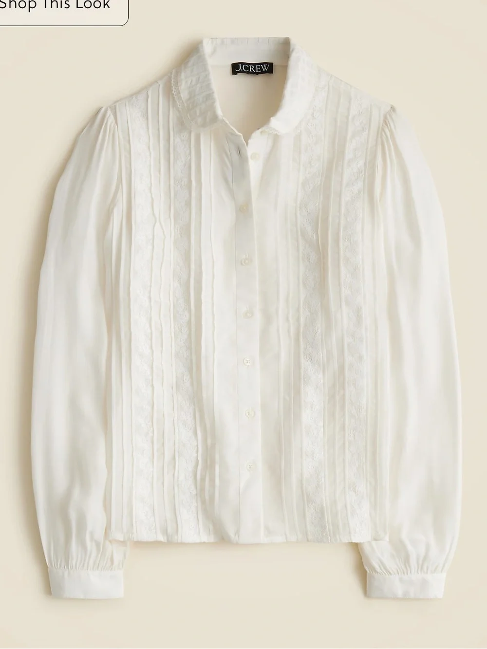 J crew ivory Lace-trim button-up shirt with club collar